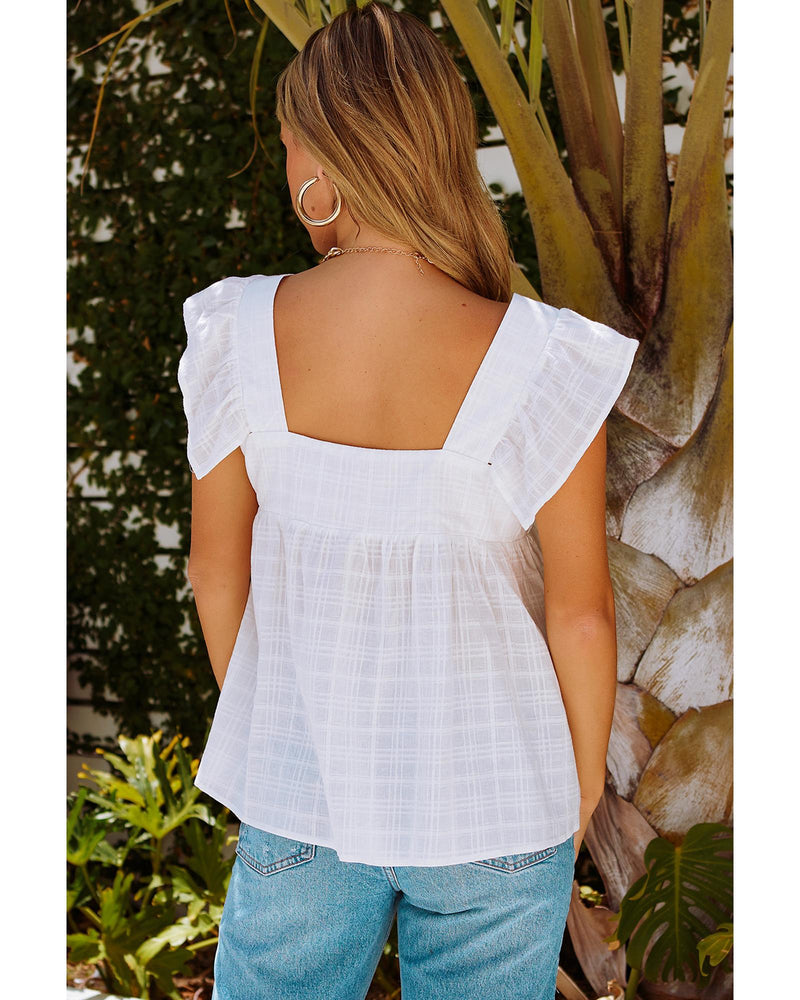 Azura Exchange Puckered Texturing Ruffled Cap Sleeves Babydoll Top - L