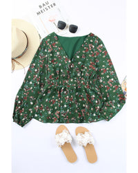 Azura Exchange Wrap V Neck Peplum Top with Floral Print - S