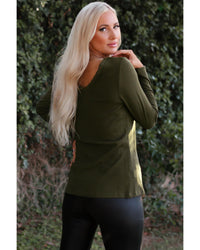 Azura Exchange Eyelet Neckline Ribbed Knit Long Sleeve Top - S