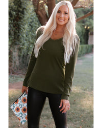 Azura Exchange Eyelet Neckline Ribbed Knit Long Sleeve Top - S