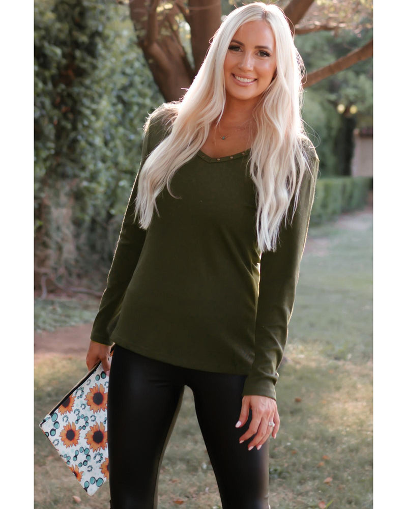 Azura Exchange Eyelet Neckline Ribbed Knit Long Sleeve Top - S