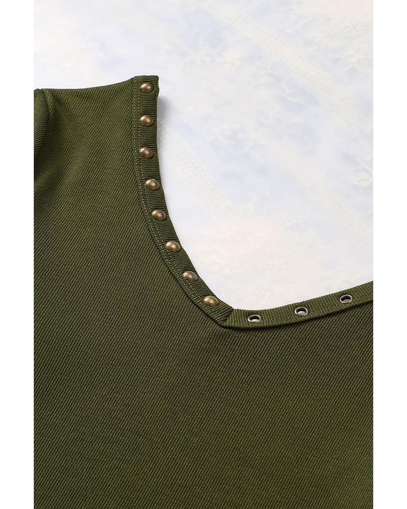 Azura Exchange Eyelet Neckline Ribbed Knit Long Sleeve Top - S