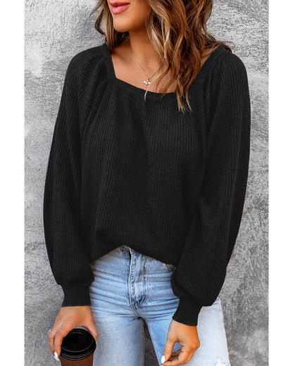 Azura Exchange Puff Sleeve Waffle Knit Top - S