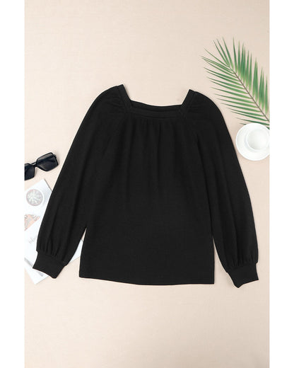 Azura Exchange Puff Sleeve Waffle Knit Top - S