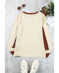 Azura Exchange Waffle Knit Long Sleeve Top - S