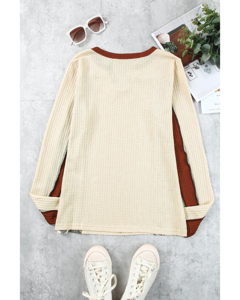 Azura Exchange Waffle Knit Long Sleeve Top - S