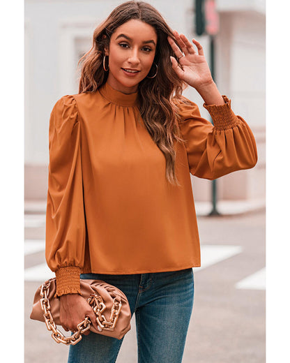 Azura Exchange Long Sleeve Mock Neck Chiffon Blouse - L