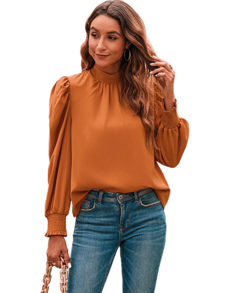 Azura Exchange Long Sleeve Mock Neck Chiffon Blouse - L