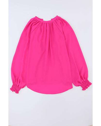 Azura Exchange Pleated V Neck Puffy Sleeve Blouse - S