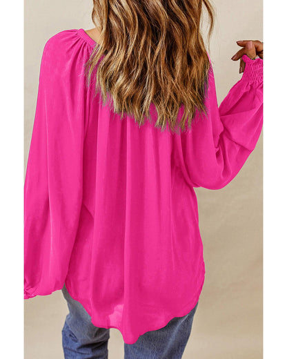 Azura Exchange Pleated V Neck Puffy Sleeve Blouse - XL