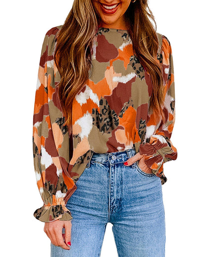 Azura Exchange Printed Long Sleeve Blouse - XL