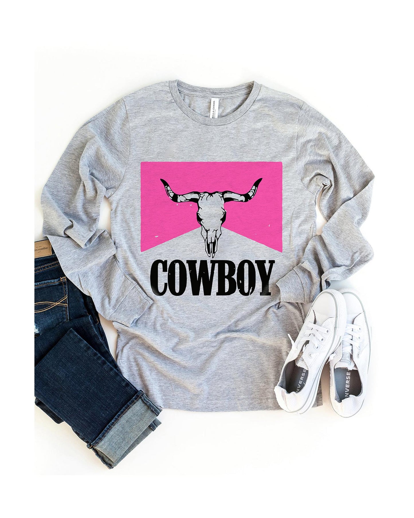 Azura Exchange Color Block Long Sleeve Top with Cowboy Steer Skull Print - S