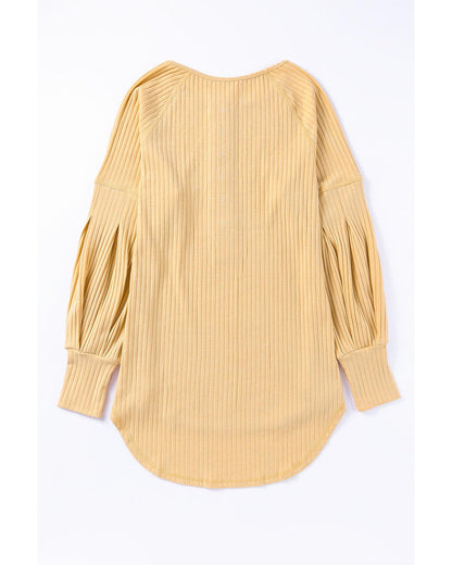 Azura Exchange Textured Ribbed Puff Sleeve Pullover - L