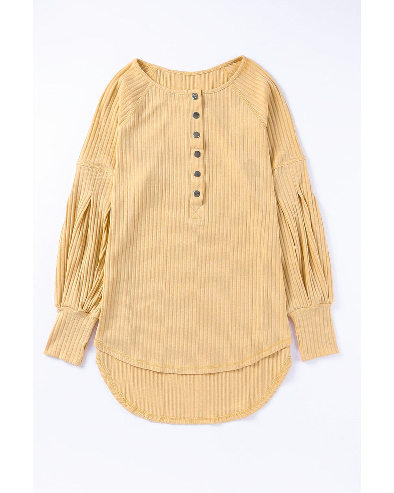 Azura Exchange Textured Ribbed Puff Sleeve Pullover - L