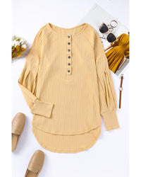 Azura Exchange Textured Ribbed Puff Sleeve Pullover - L