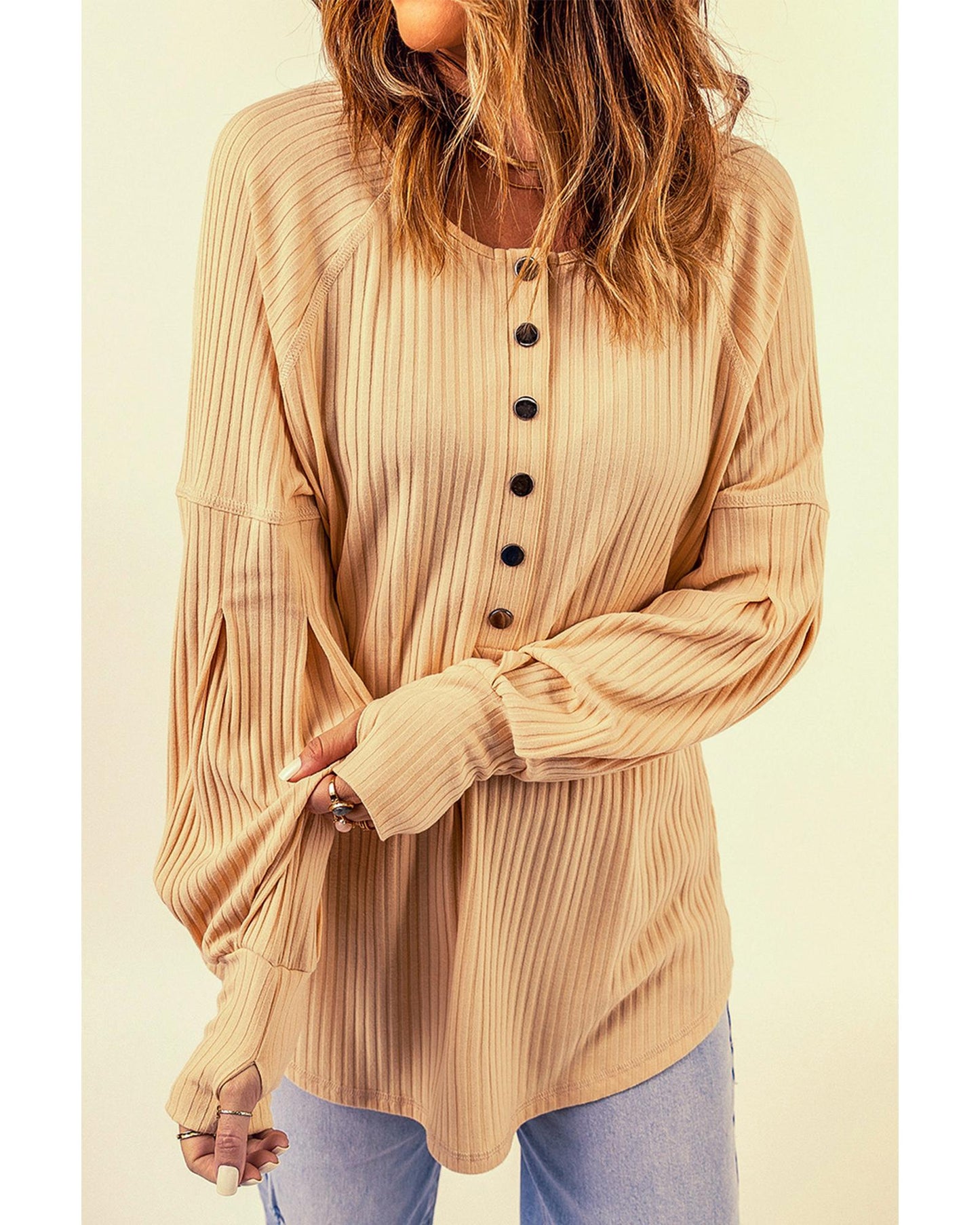 Azura Exchange Textured Ribbed Puff Sleeve Pullover - L