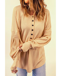 Azura Exchange Textured Ribbed Puff Sleeve Pullover - L