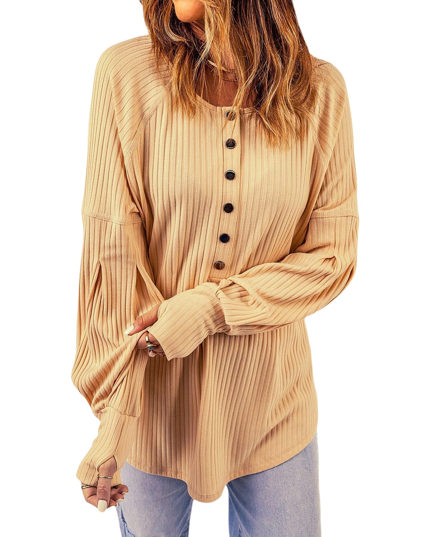 Azura Exchange Textured Ribbed Puff Sleeve Pullover - L