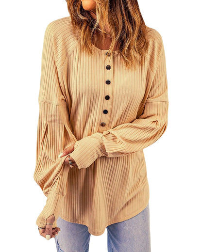 Azura Exchange Textured Ribbed Puff Sleeve Pullover - L