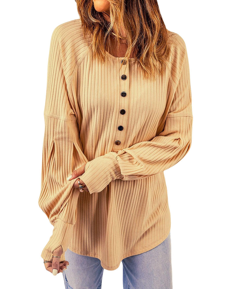 Azura Exchange Textured Ribbed Puff Sleeve Pullover - L