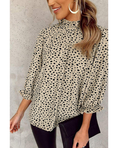 Azura Exchange Frilled Neck Cheetah Blouse - S