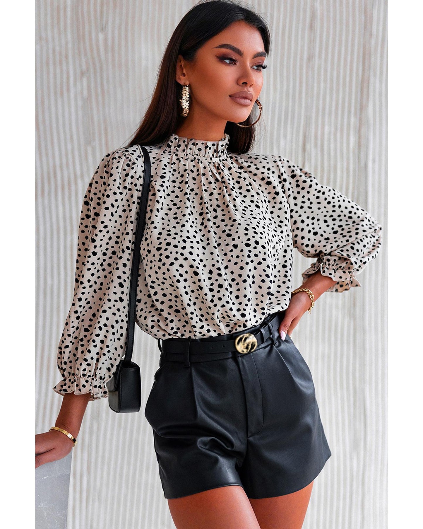 Azura Exchange Frilled Neck Cheetah Blouse - S