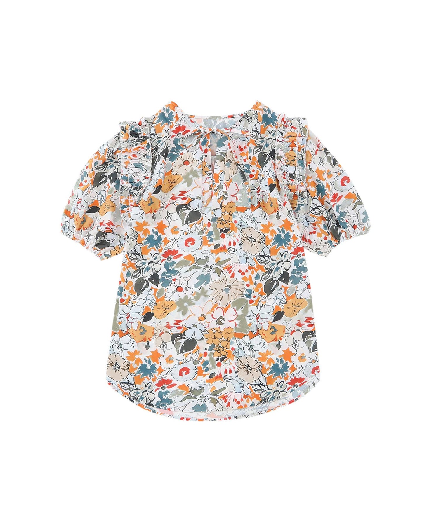 Azura Exchange Multicolor Split V Neck Flower Print Blouse - M