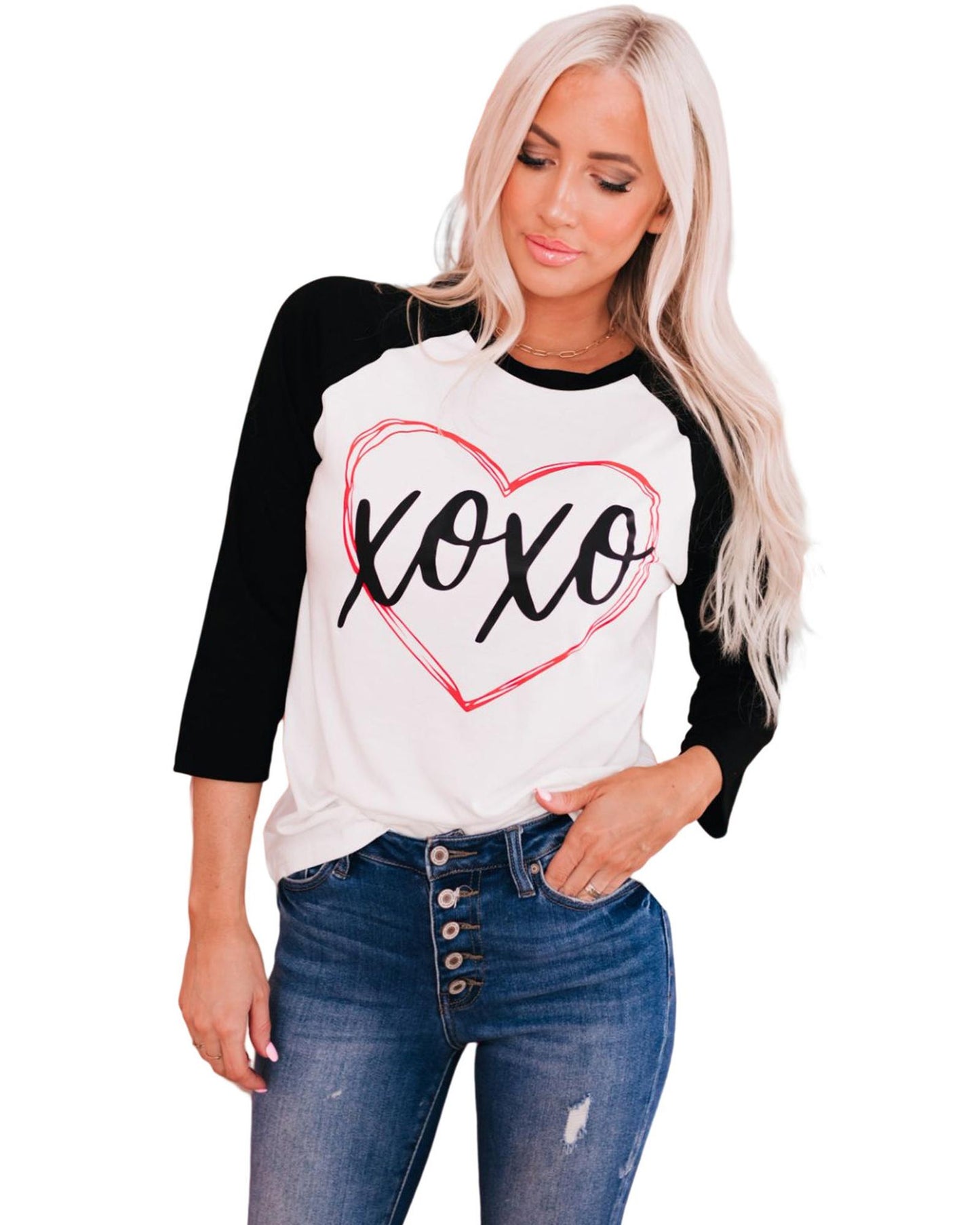 Azura Exchange Heart Graphic Contrast Sleeve Tee - S