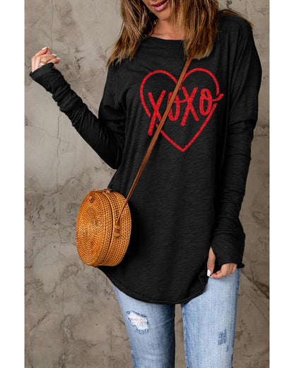 Azura Exchange Heart Shaped Print Long Sleeve Top - S