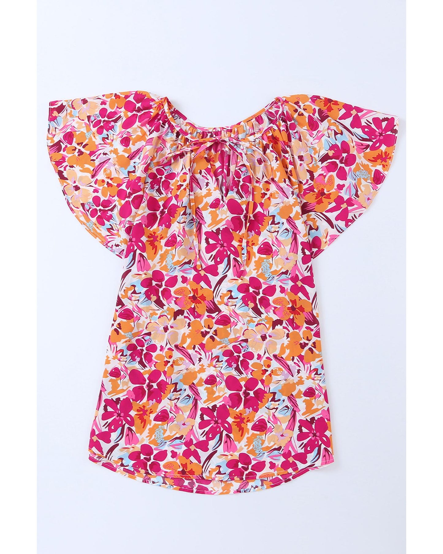 Azura Exchange Floral Print Top with Flutter Sleeves - S