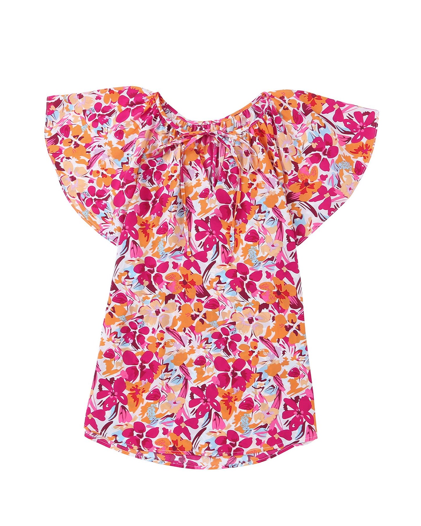 Azura Exchange Floral Print Top with Flutter Sleeves - S