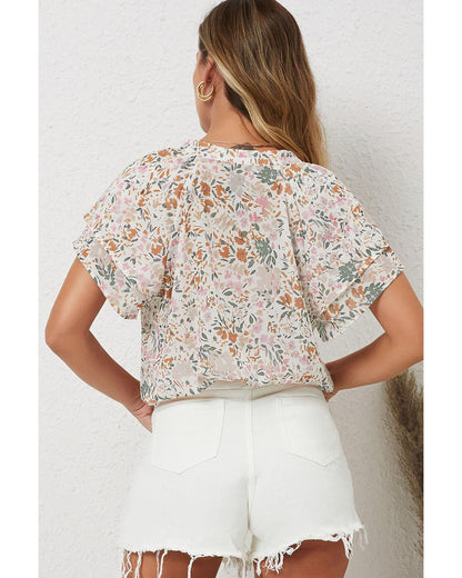 Azura Exchange Floral Mandarin Collar Top - L