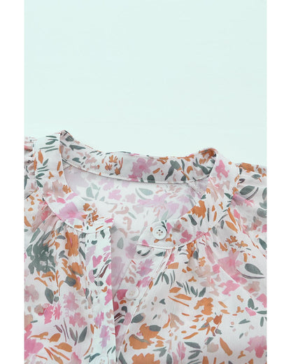 Azura Exchange Floral Mandarin Collar Top - L