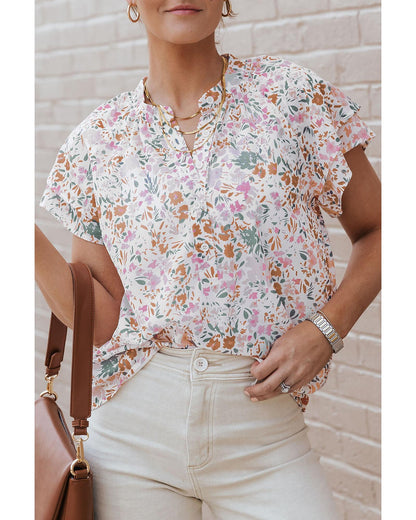 Azura Exchange Floral Mandarin Collar Top - L