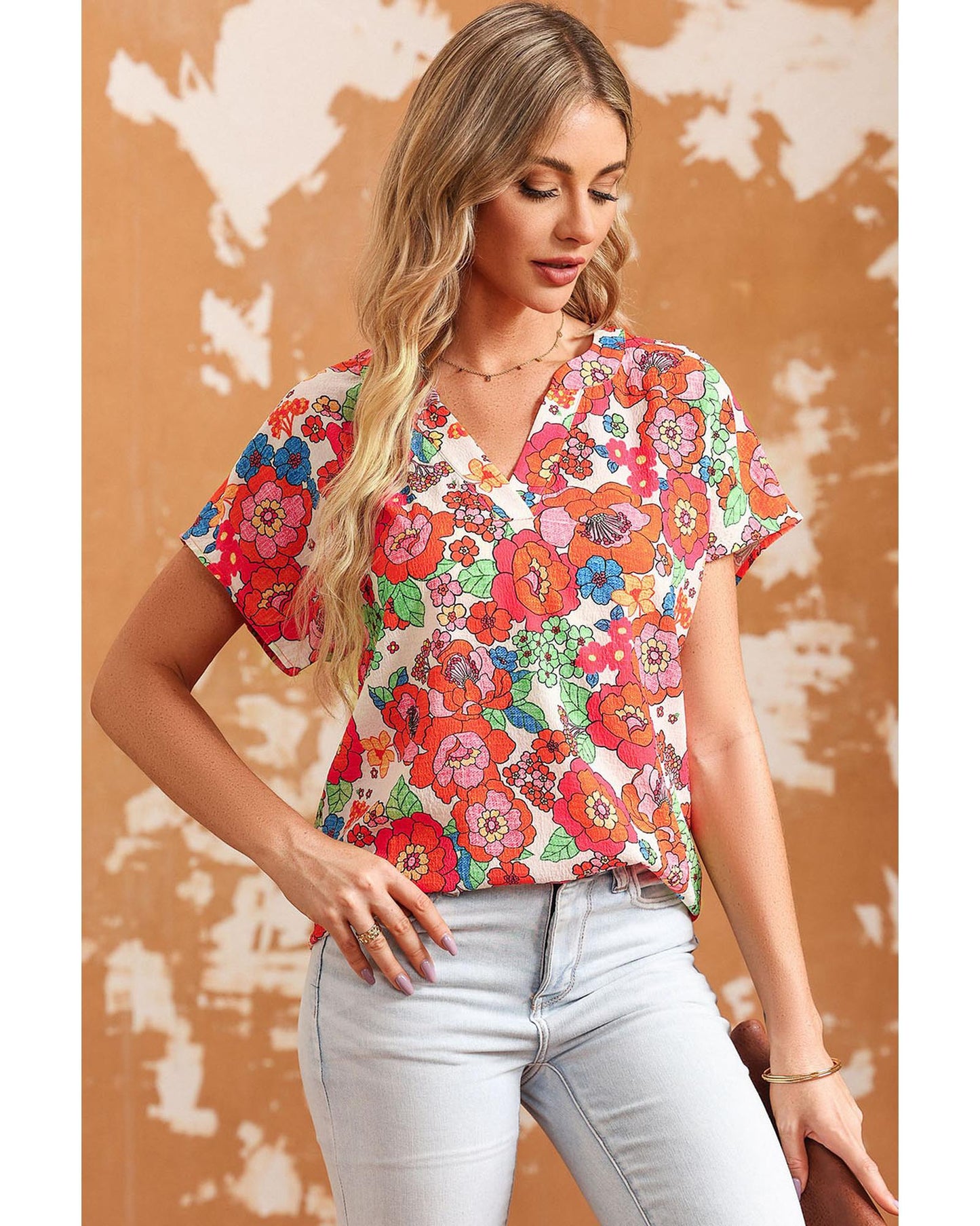 Azura Exchange Split Neck Floral Top - S