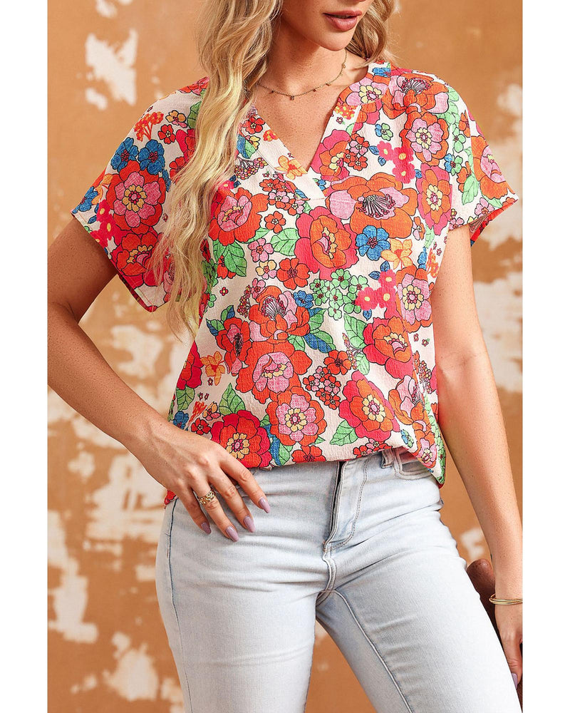 Azura Exchange Split Neck Floral Top - S
