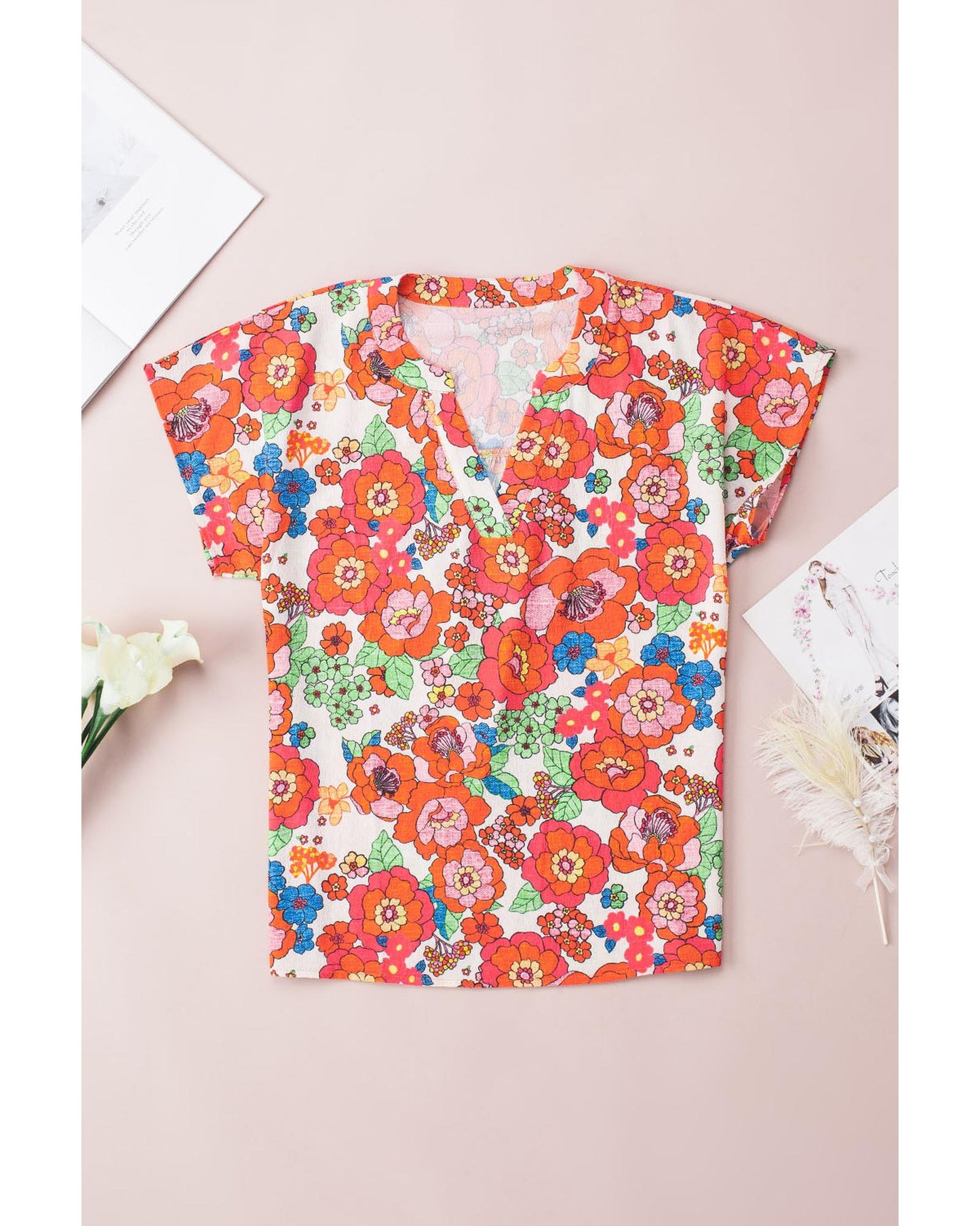 Azura Exchange Split Neck Floral Top - S