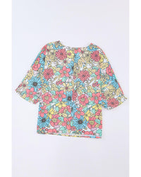 Azura Exchange Floral Print V Neck Half Sleeve Blouse - S