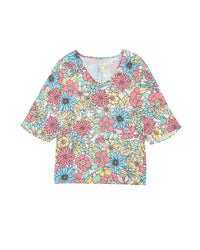 Azura Exchange Floral Print V Neck Half Sleeve Blouse - S