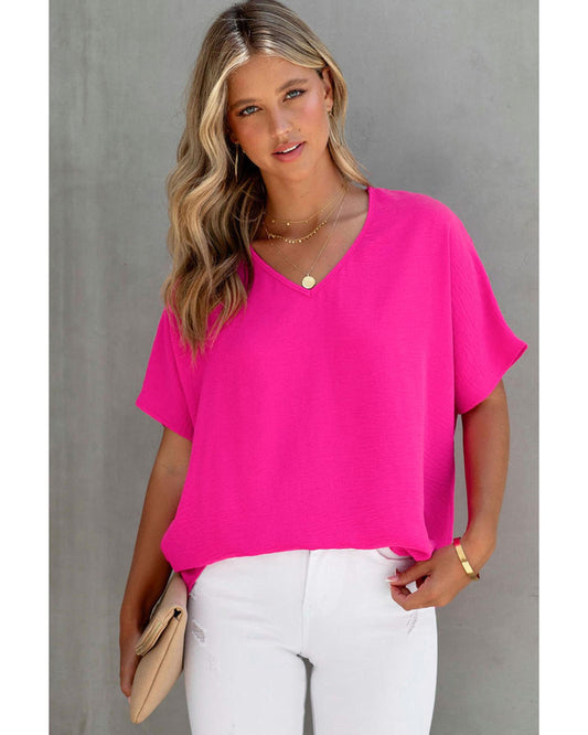 Azura Exchange V Neck Short Sleeve Blouse - S