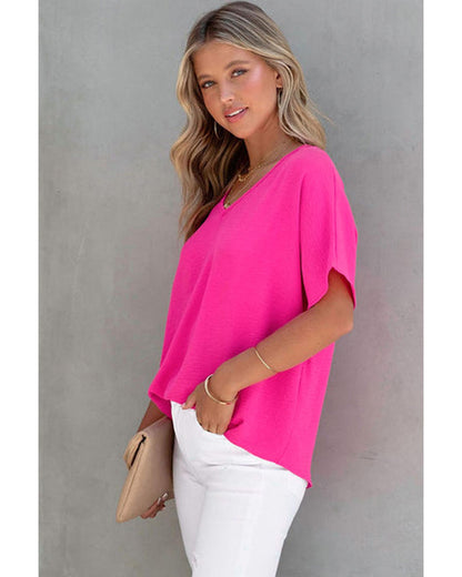 Azura Exchange V Neck Short Sleeve Blouse - S