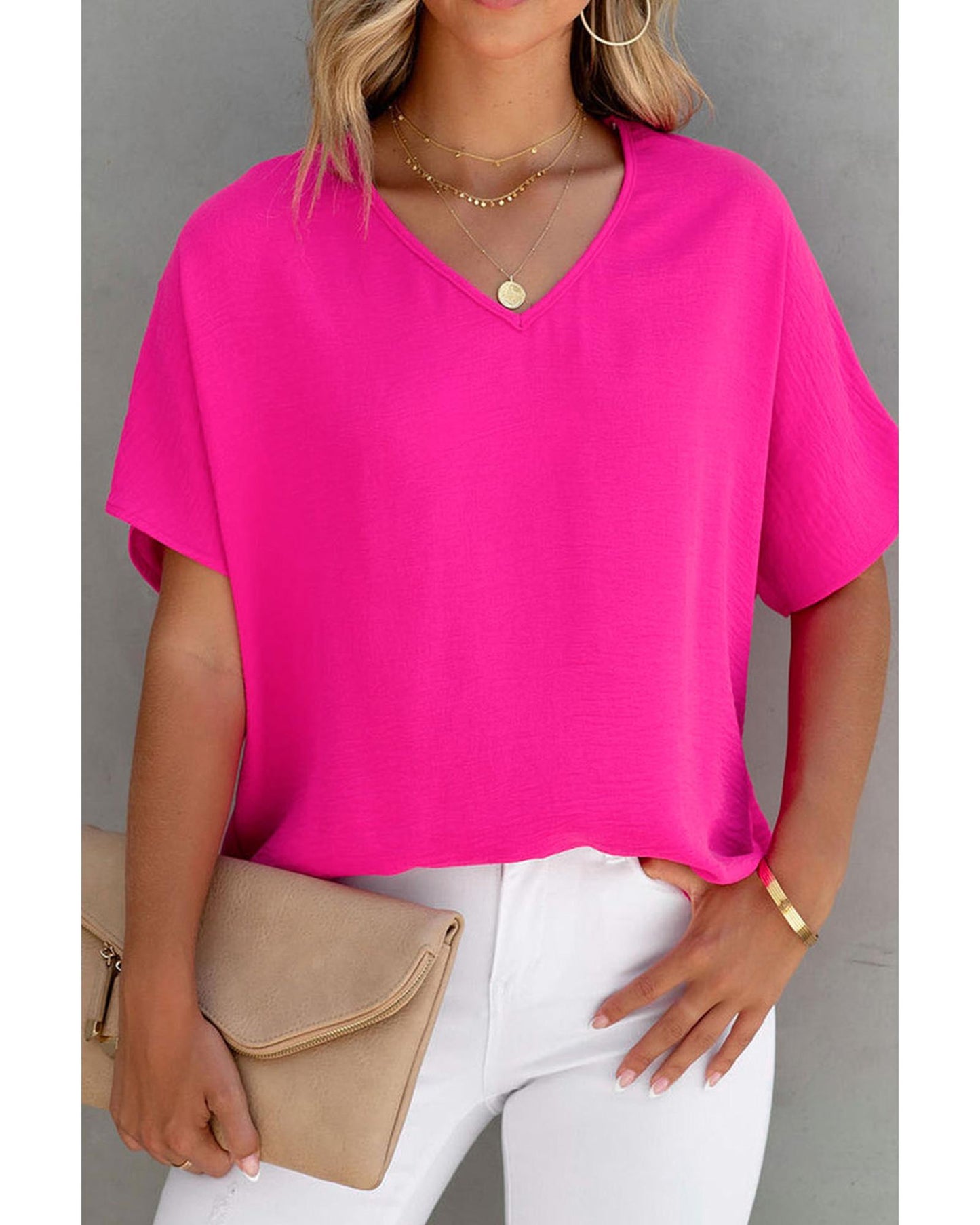 Azura Exchange V Neck Short Sleeve Blouse - S