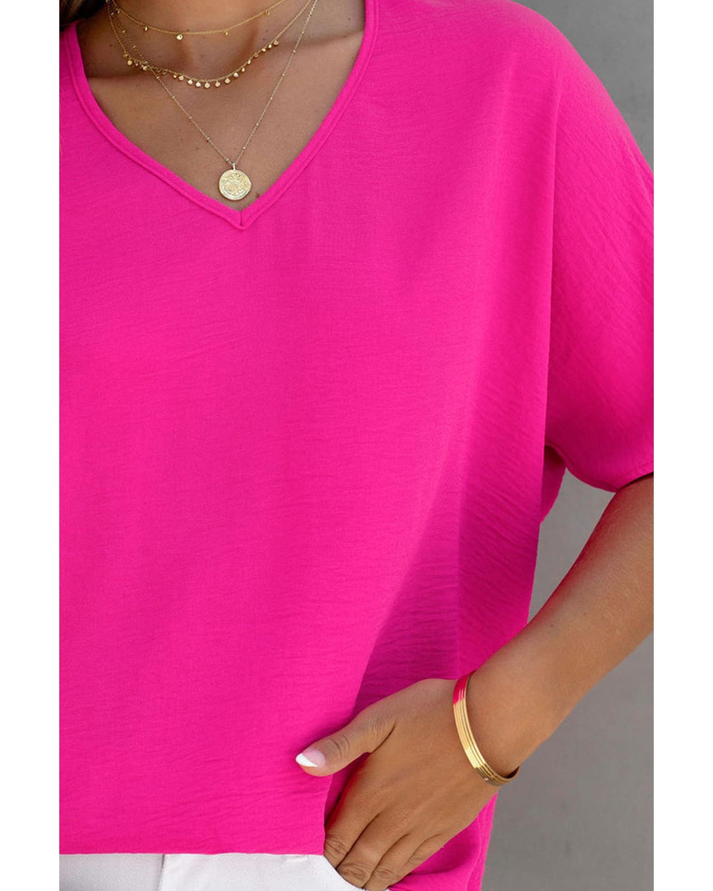 Azura Exchange V Neck Short Sleeve Blouse - S