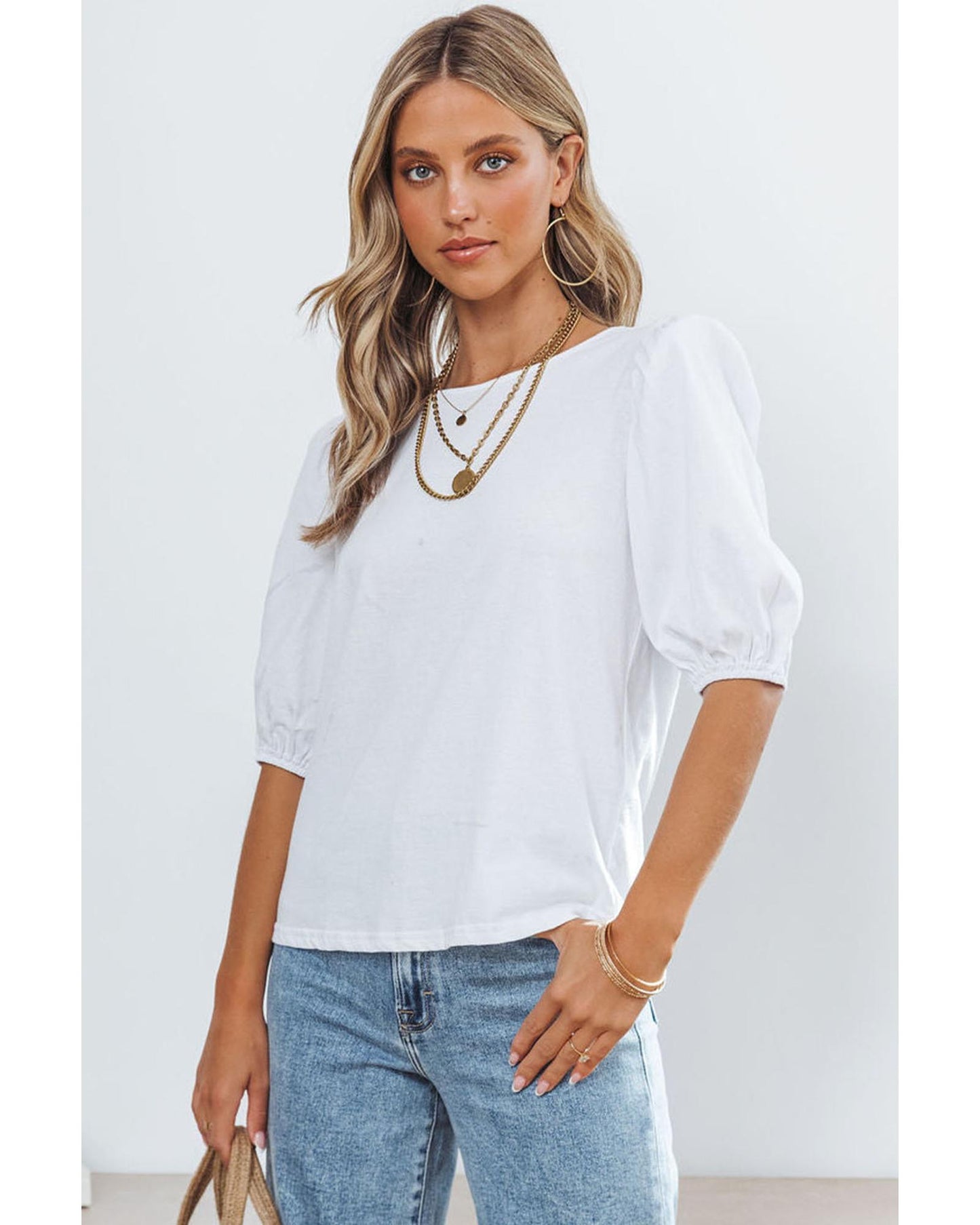 Azura Exchange Puff Sleeve Keyhole Back Top - XL