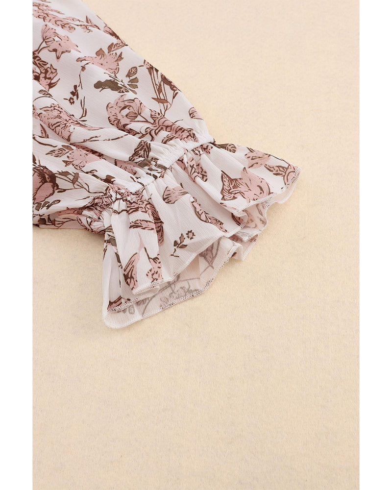 Azura Exchange Floral Print Bubble Sleeve Blouse - S