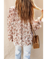Azura Exchange Floral Print Bubble Sleeve Blouse - S