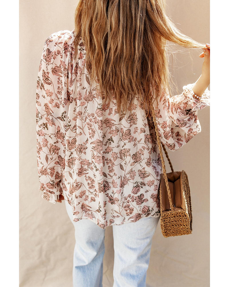 Azura Exchange Floral Print Bubble Sleeve Blouse - S