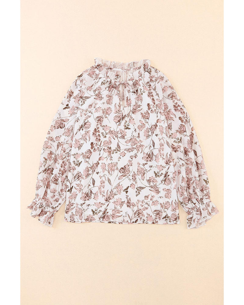 Azura Exchange Floral Print Bubble Sleeve Blouse - S