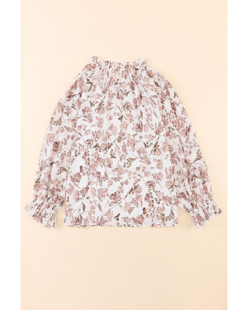 Azura Exchange Floral Print Bubble Sleeve Blouse - S