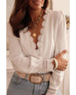 Azura Exchange Lace Crochet Trim Textured Blouse - S